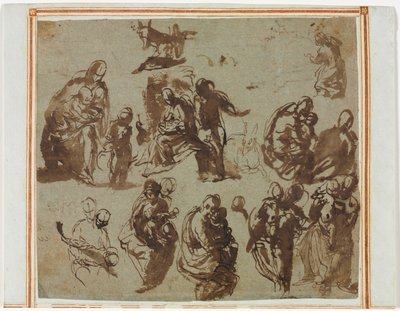 Various Sketches of the Madonna and Child (recto) Architectural Studies (verso) [partially visible on recto] by Martin Schongauer