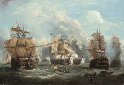 The English Flagship Venerable Engaging the Dutch Flagship Vrijheid at the Battle of Camperdown by Martin Schouman
