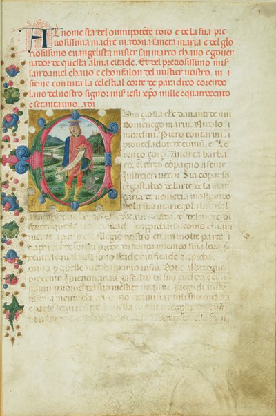 Historiated initial C depicting The Prophet Daniel in a Landscape by Martino di Giorgio da Modena