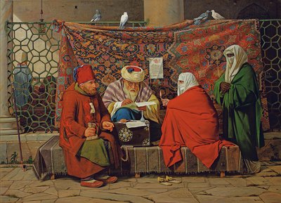 A Turkish Notary Drawing up a Marriage Contract in Front of the Kilic Ali Pasha Mosque, Tophane, Constantinople by Martinus Rorbye