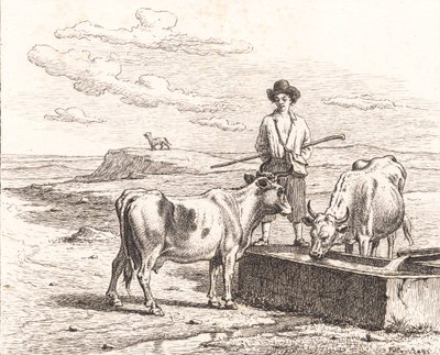 A Shepherd Boy by a Watering Trough. Illustration for Chr. Winther "Twenty-Five Pictures for Small Children" by Martinus Rørbye