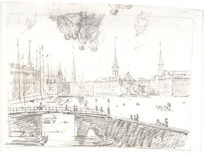 View from Gl. Strand over Højbro to the Stock Exchange by Martinus Rørbye
