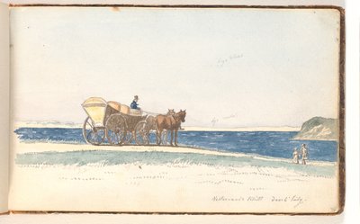 A Horse Carriage Standing on a Dune Near the Water; Two People Walking Towards the Carriage by Martinus Rørbye