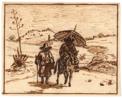 Italian Landscape with Donkey Rider and a Walker by Martinus Rørbye