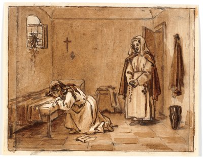 Composition Study with a Weeping Woman on Her Knees, a Letter on the Floor, Behind Her a Nun by Martinus Rørbye