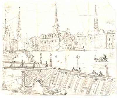 View from Gl. Strand over Højbro to the Stock Exchange by Martinus Rørbye