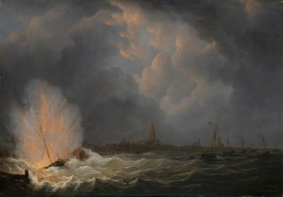 The Explosion of Gunboat nr 2, under Command of Jan van Speijk, off Antwerp, 5 February 1831 by Martinus Schouman