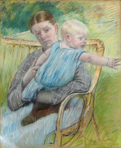 Mathilde Holding a Baby Who Reaches Out to the Right by Mary Cassatt