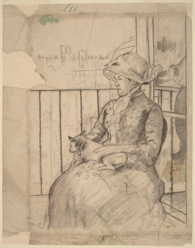 Susan on a Balcony Holding a Dog [recto] by Mary Cassatt