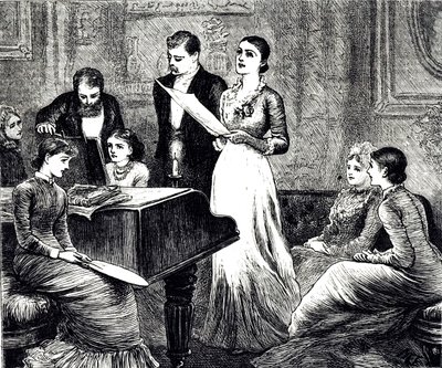 An engraving depicting a musical evening by Mary Ellen Edwards