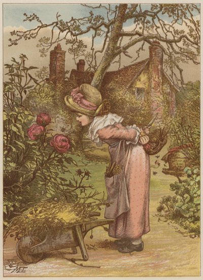 Girl watching bee in the garden by Mary Ellen Edwards