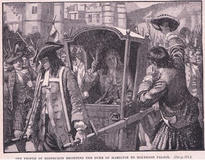 The people of Edinburgh escorting the Duke of Hamilton to Holyrood Palace AD 1706 by Mary L. Gow