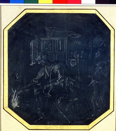 Parable of the Prodigal Son: the young son by the fire. Drawing by the Master of Antwerp, early 16th century. Pushkin Museum, Moscow by Master Antwerp