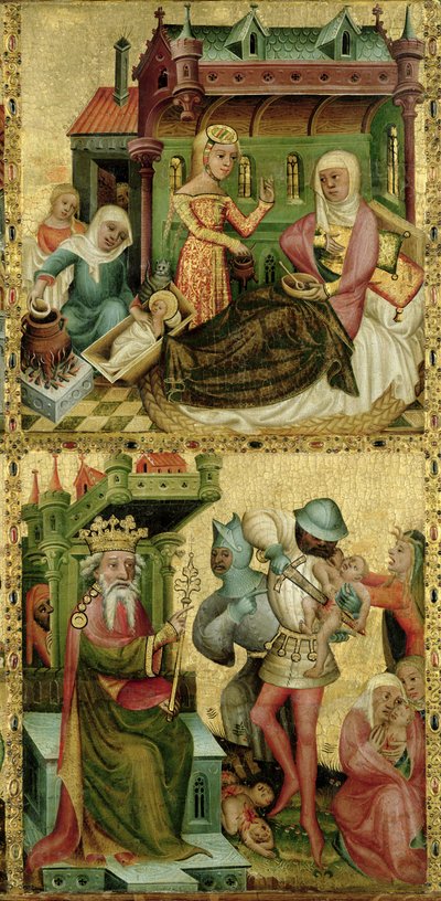 Nativity of the Virgin and the Massacre of the Innocents, from the Buxtehude Altar, 1400-10 by Master Bertram of Minden