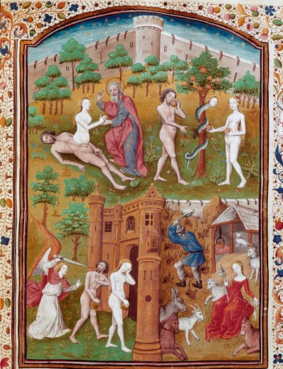 Birth of Eve from the Rib of Adam, Adam and Eve Picking the Forbidden Fruit and Then Expelled from Paradise (from 