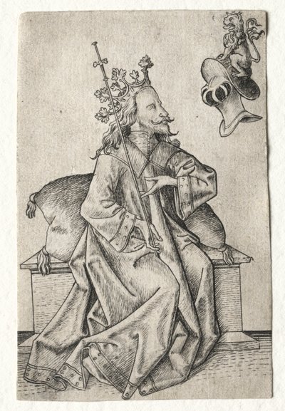 The Small Playing Cards: Second Suit: Helmets: Playing Card with King and Helmet by Master ES
