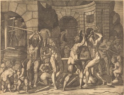 Vulcan and the Cyclopes Forging Arrows by Master FG, after Francesco Primaticcio