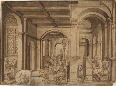 Four Evangelists in a Scriptorium by Master I.K.