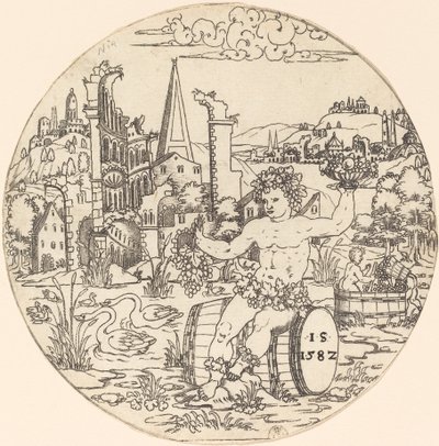 Bacchus Seated in a Landscape by Master IS.
