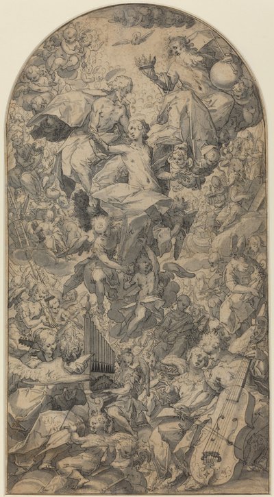 The Coronation of the Virgin with Angel Musicians and All Saints by Master J.N.