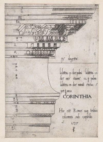 Speculum Romanae Magnificentiae: Entablature from the Temple of Castor and Pollux, Rome, 1537 by Master PS