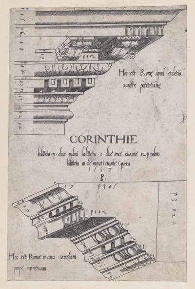 Speculum Romanae Magnificentiae: Entablatures from Santa Pudenziana and the Arch of Camigl..., 1537 by Master PS