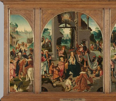Triptych with Adoration of the Magi, Saint Antony Abbot and Saint Adrian by Master of Alkmaar (attributed to)