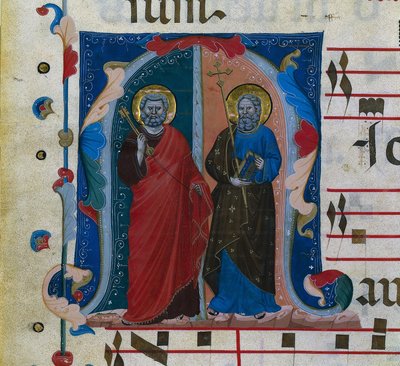 Leaf from a Gradual with Historiated Initial: SS. Peter and Andrew by Master of Isaac and Esau