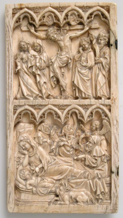 Leaf from a Diptych with the Crucifixion and Nativity, German, ca. 1375-1400 by Master of Kremsmunster