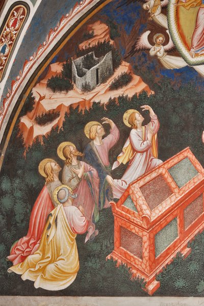 Assumption of the Virgin and the Virgin Mary Dropping the Girdle or Holy Belt to St. Thomas (detail) by Master of Vignola
