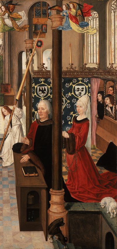 The Crucifixion Altarpiece: Hermann Rinck and Druitgen van Dalen and Three Sons (Reverse of Right Wing) by Master of the Aachen Altar