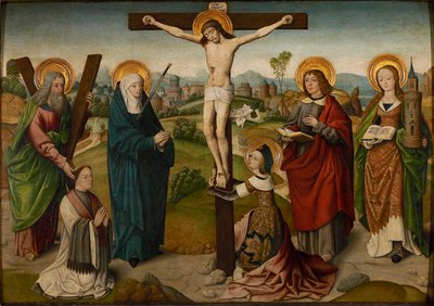 The Crucifixion with Saints and Donators by Master of the Aachen Cabinet Doors