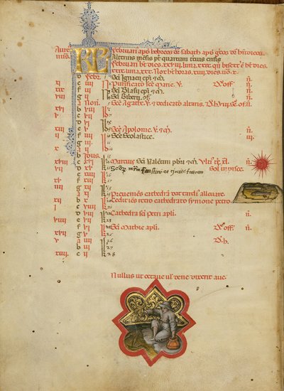 A Man Fishing; Zodiacal Sign of Pisces by Master of the Brussels Initials