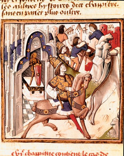 Representation of Cadmos, founder of the city of Thebes in ancient Greece. Miniature of the Master of the Champion of Ladies from the manuscript 