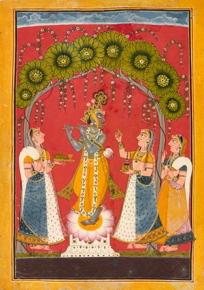 Krishna Fluting, Folio from a Dasavatar Series, ca. 1730 by Master of the Court of Mankot