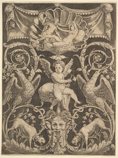 A Panel of Ornament with a Putto in the Centre Holding a Windmill, 1532 by Master of the Die