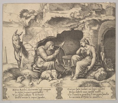 Plate 1: Apuleius Changed into a Donkey Listening to the Story Told by the Old Woman, 1520-70 by Master of the Die