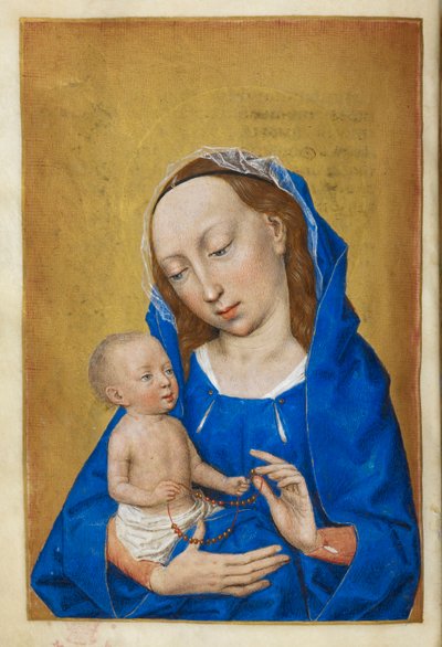 Hours of the Virgin at Advent. The Virgin and Child, playing with a bead necklace by Master of the Dresden Prayer Books