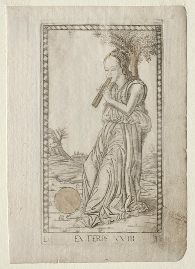 Euterpe (music, lyric poetry) (from the Tarocchi series D: Apollo and the Muses, #18) by Master of the E Series Tarocchi