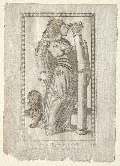Forteza from the Tarocchi, series B: Cosmic Principles & Virtues, #36, before 1467 by Master of the E Series Tarocchi