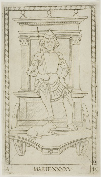 Mars, plate 45 from Planets and Spheres by Master of the E Series Tarocchi