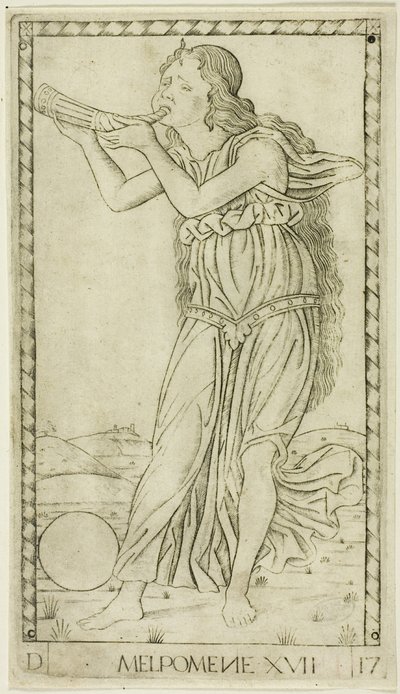 Melpomene, Plate Seventeen from Apollo and the Muses by Master of the E Series Tarocchi