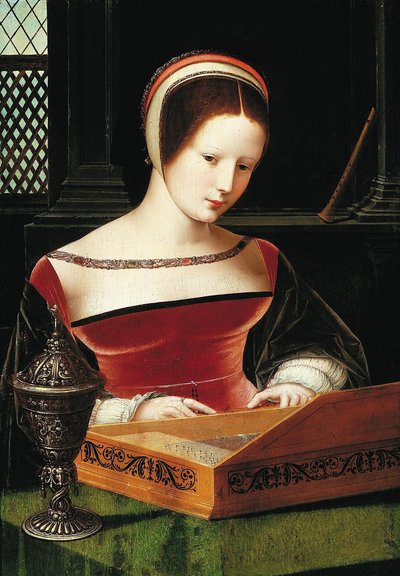 Lady playing a clavichord by Master of the Female Half Lengths