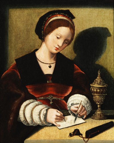 Woman Writing with a Goblet by Master of the Female Half Lengths