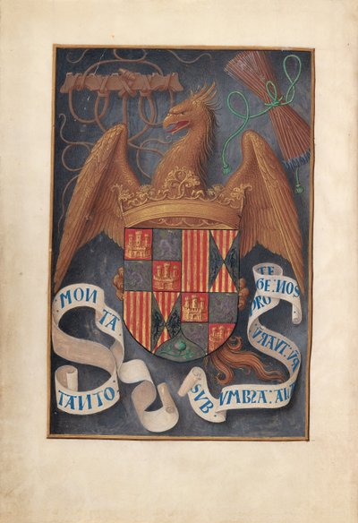 Hours of Queen Isabella the Catholic, Queen of Spain: Fol. 1v, Arms and Mottoes of Isabel la Católica by Master of the First Prayerbook of Maximillian