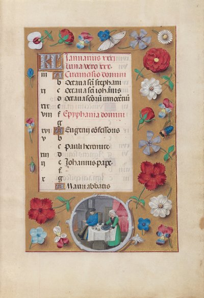 Hours of Queen Isabella the Catholic, Queen of Spain: Fol. 2r, January - Feast by Master of the First Prayerbook of Maximillian