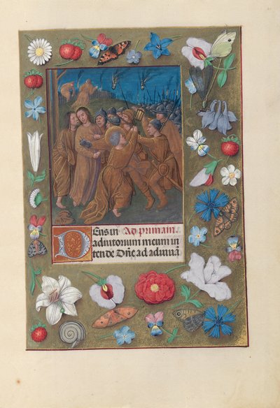 Hours of Queen Isabella the Catholic, Queen of Spain: Fol. 61r, Kiss of Judas by Master of the First Prayerbook of Maximillian