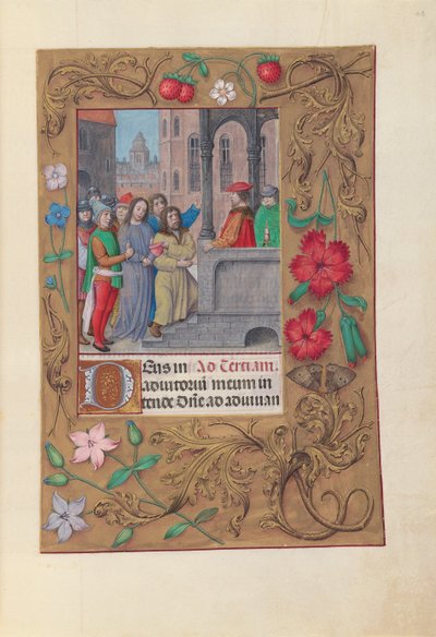 Hours of Queen Isabella the Catholic, Queen of Spain: Christ before Pilate (c. 1500) by Master of the First Prayerbook of Maximillian