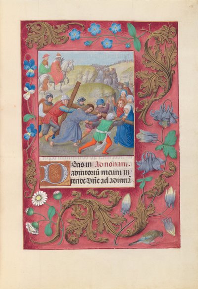 Hours of Queen Isabella the Catholic, Queen of Spain: Fol. 69r, Christ Carrying the Cross by Master of the First Prayerbook of Maximillian