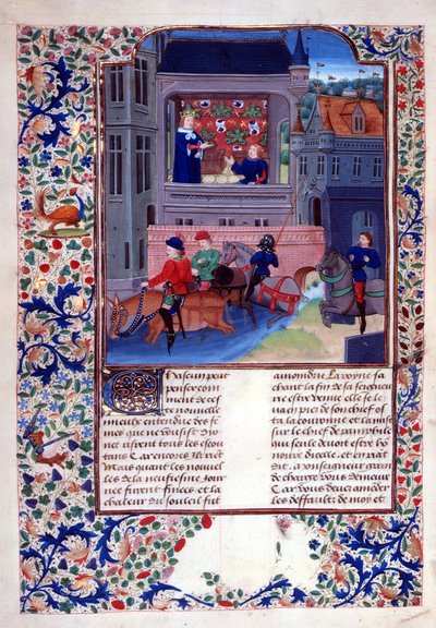Ruggiero and his companions ride across the river, from Chapter 1, Book X of 